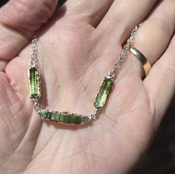 Turmulene & Onyx sterling & gold necklace 20" adjustable - Picture 7 of 8